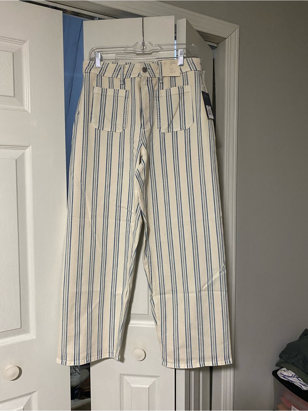 Universal Thread Cream and Blue Vertical Stripe Wide-Leg Jeans